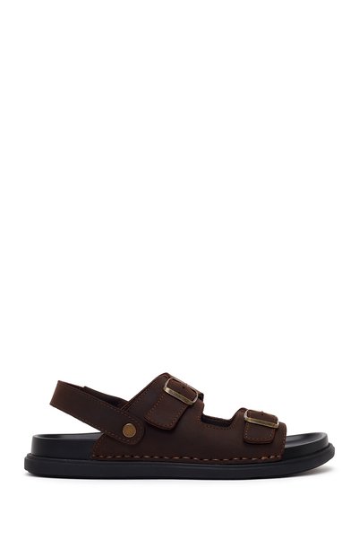 Men's Brown Double Buckle Nubuck Leather Sandals 26Sfd6256V3