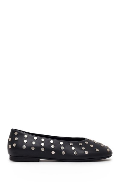 Women's Black Studded Leather Ballerinas 26Pfd271418