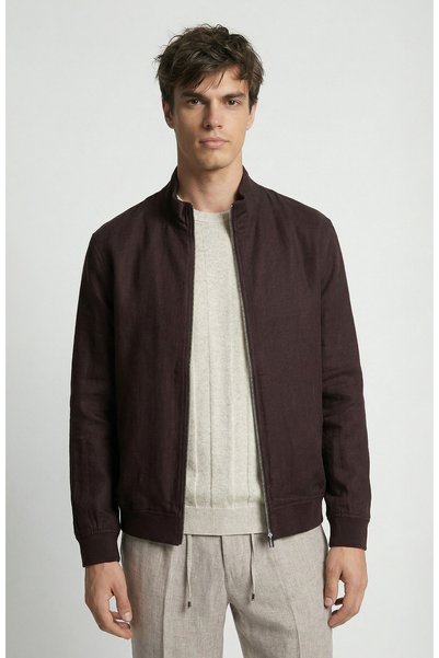 Bitter Brown Bomber Linen Coat