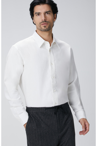 White Linen Blend Shirt