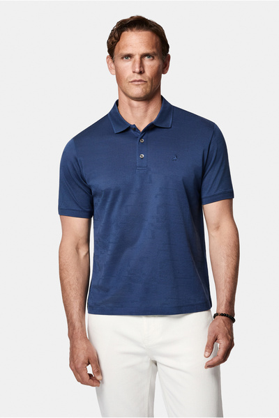 Regular Fit Buttoned Polo Collar Patterned Embroidered 100% Mercerized Cotton T-Shirt