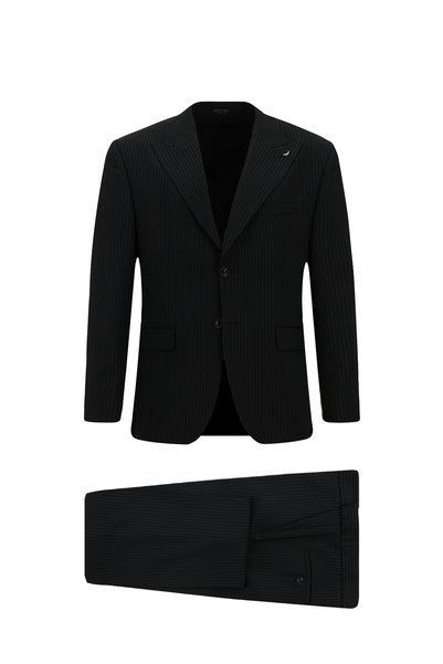 4 Drop Relaxed Fit Striped Wool Suit with Elastic Waist
