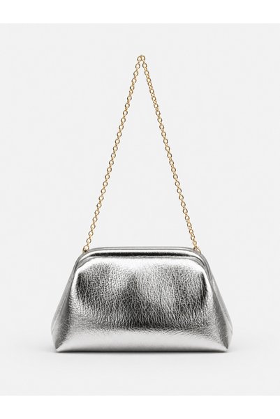 Silver Women's Chain Strap Textured Hand and Shoulder Bag – Stylish & Everyday Use