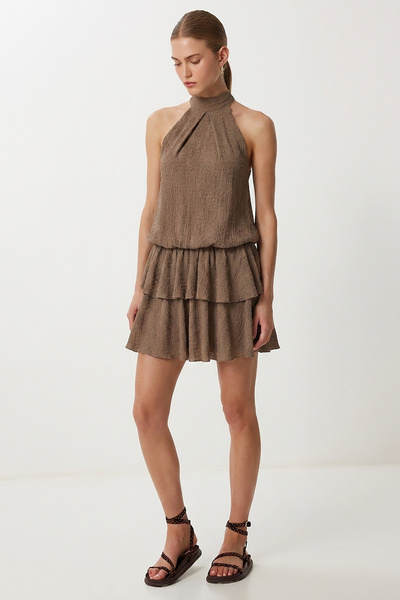 Halter Neck Layered Mini Crinkle Knitted Dress Lfw0022 Vi̇zon