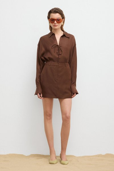 Brown Pocketed Mini Skirt