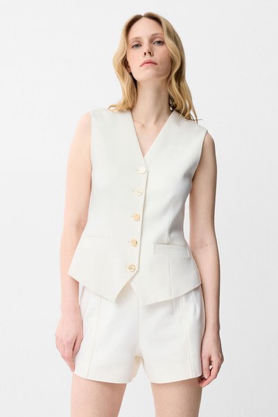 Bone V-Neck Fleto Pocket Vest