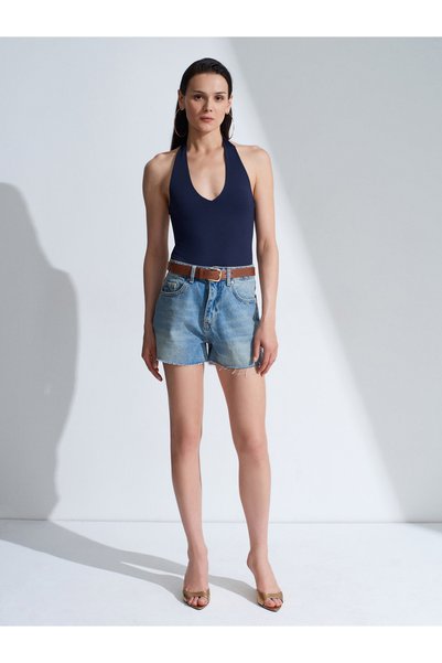 21231 Halter Neck Bodysuit-Dark Blue