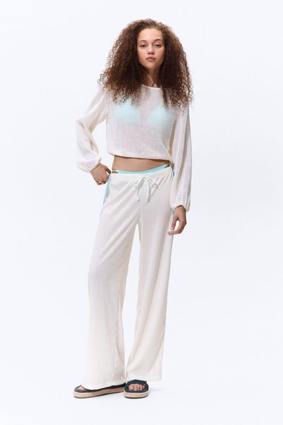 Drawstring Tied Crinkle Trousers