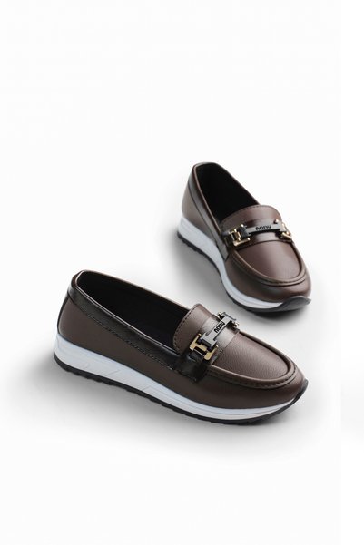 Women's Brown Comfortable Fit Non-Slip Sole Buckle Loafer
