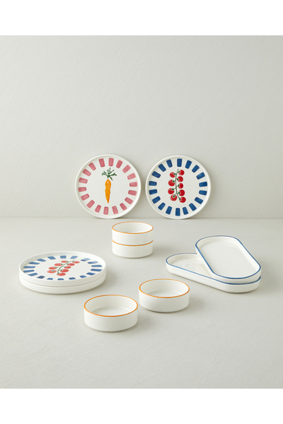 Veggie Ceramic Breakfast Set 10 Pieces for 4 People Colorful