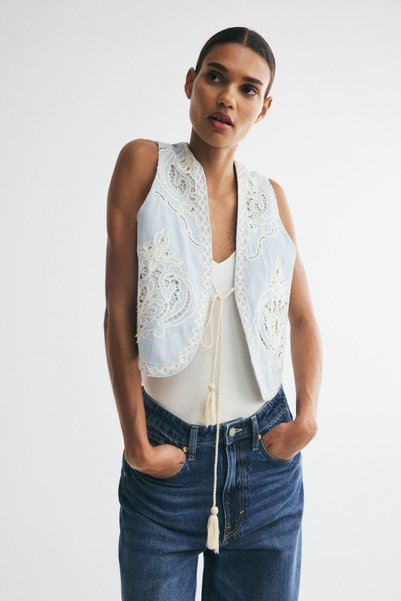 Linen Blend and Embroidered Vest