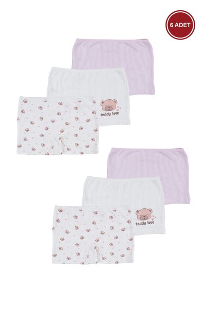Girls' Cotton Ribbed 6-Piece Patterned Boxers