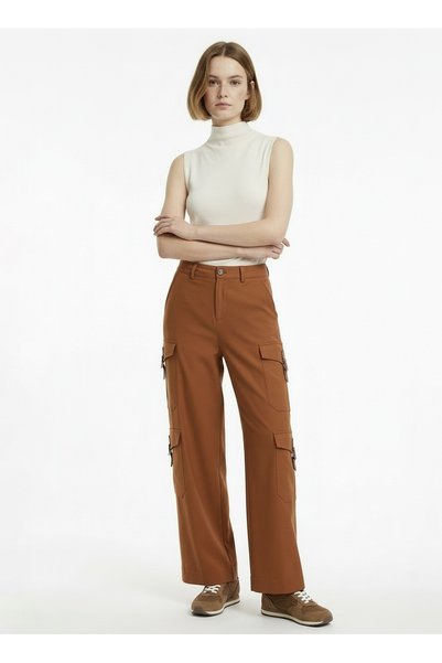 High Waist Normal Cinnamon Women's Trousers 200979837