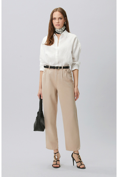 Mink Diagonal Patterned 5-Pocket Casual Trousers