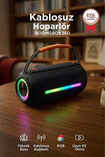 Bluetooth звучник со RGB светло, поддршка за USB и TF, Booms Box 360 црн