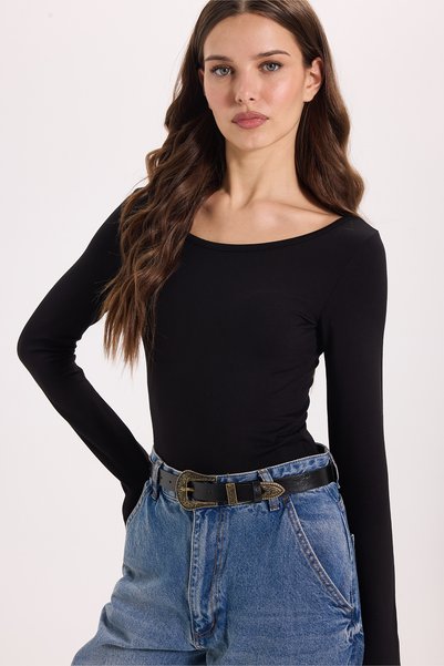 Women's Slim Fit Slim Fit Long Sleeve Viscose Black Blouse