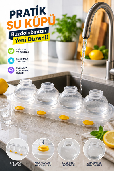 Bas Çıkart 4-Piece Sphere Ice Ball Mold - Round Beverage Ice Ball Freezer Ice Tray