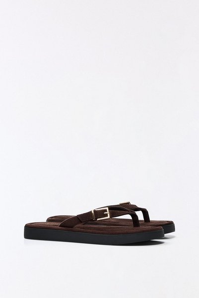 Flat Flip-Flop Sandals with Buckle