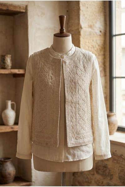 Beige Embroidered Vest
