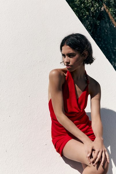 Red knit short dress