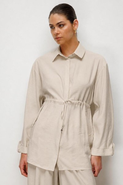 Stone Color Gathered Waist Modal Textured Stone Tunic