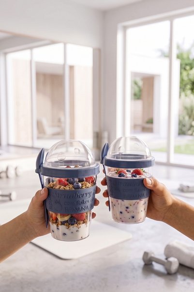2-Pack Take'N Go Ready-To-Use Yogurt Oat Muesli Storage Container with Lid and Spoon Portable Food Container 600 ml