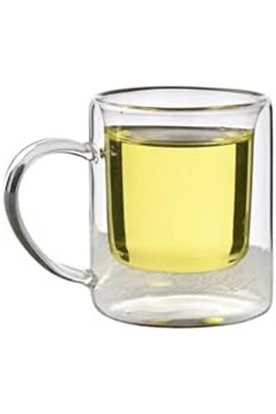 Шолја од боросиликатно стакло со двојни ѕидови, 200 ml, бела, модерна, за лате, филтер кафе, билен чај, 1 парче -