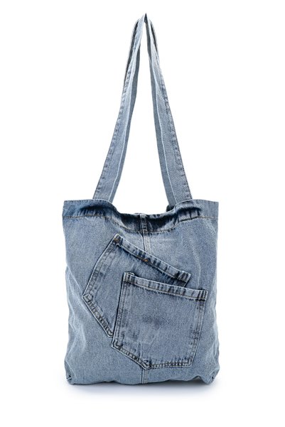 Cross Patch Pocket Detailed Denim Women's Shoulder Bag Doli Blue