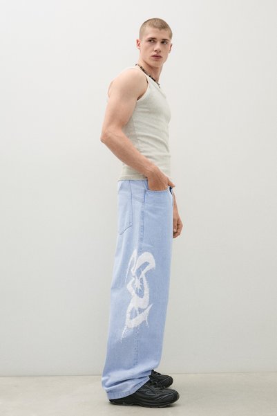 Side Printed Super Baggy Fit Jeans