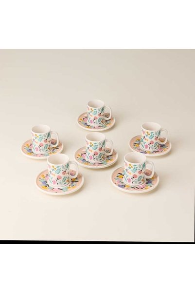 Kitchen Pink Flower 6-Person Coffee Cup - Colorful - 90 ml