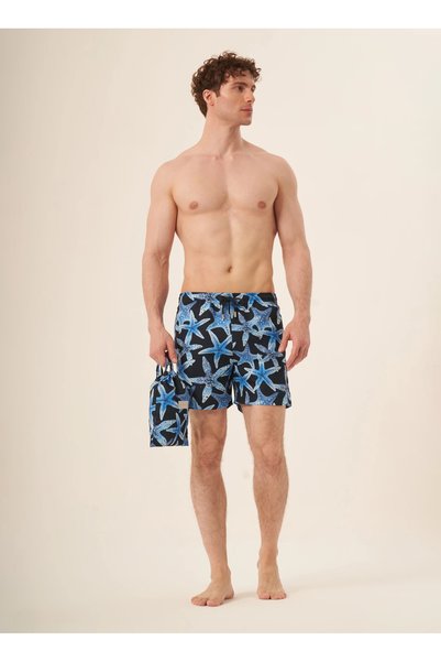 Navy Blue Men's Patterned Shorts Swimwear Starfish
