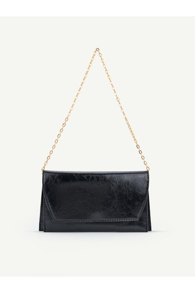 Black Shk350 Chain Strap, Magnetic, 3 Compartments, Women's Evening Dress and Clutch, Hand and Shoulder Bag