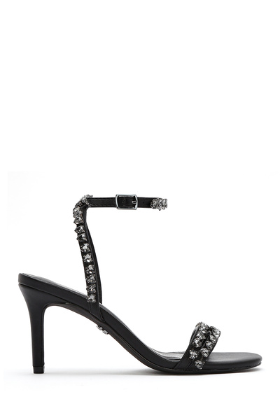 Women's Black Ankle Buckle Stone Thin Heeled Shoes Sandals 25Sfd443914