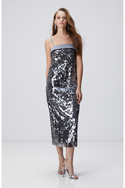 Anthracite Sequin Evening Dress