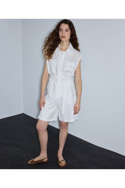 Linen Shorts with Bead and Sequin Embroidery