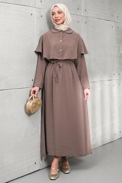 Modal Woven Dress with Mink Cape