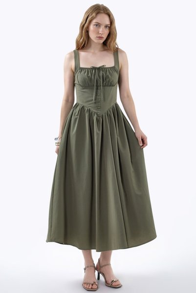 Busem Buttoned Square Neck Midi Dress