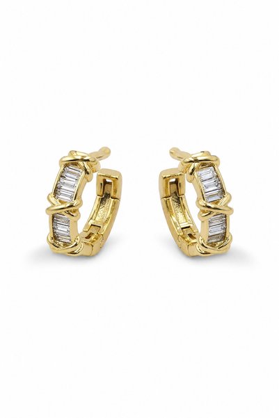 Yellow Color Baguette Stone Detailed Twisted Hoop Earrings Women's Bijouterie