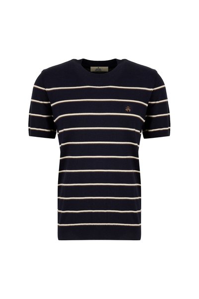 Navy Blue Men's Crew Neck Striped T-Shirt Bbss26Mkl002