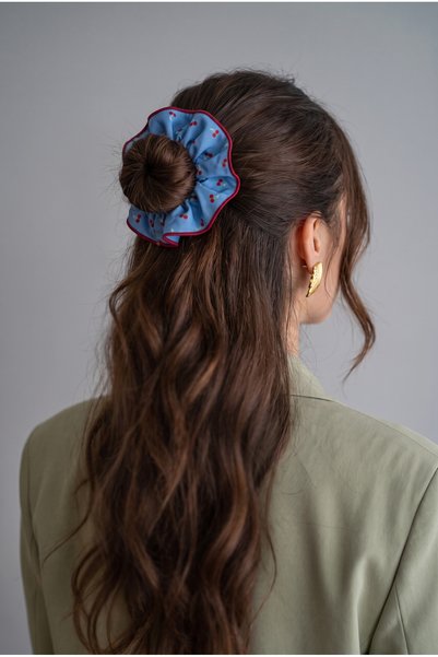 Cherry Patterned Drawstring Elastic Buckle Blue/Red