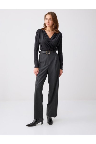 Anthracite Regular Waist Woven Trousers with Regular Pockets