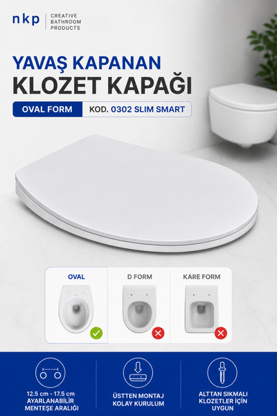 Slim Smart овална тоалетна даска модел C со бавно затворање и горни шарки