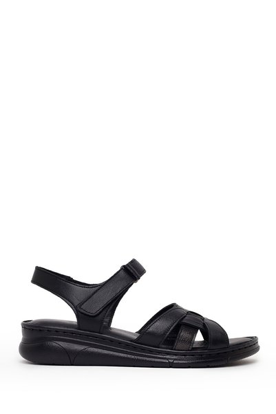Women's Black Strappy Leather Comfort Sandals 26Sfd322018