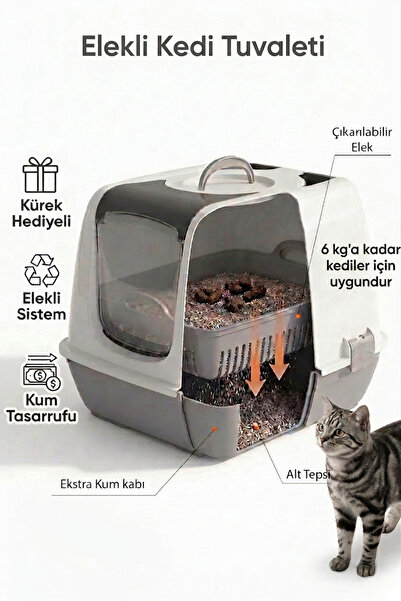 Flex тоалет за мачки со сито, 50x37,5x40 cm, XL големина, со подарок лопатка за песок