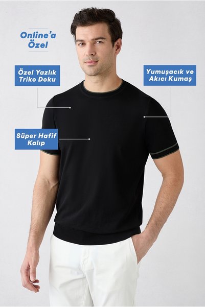 Crew Neck Regular Fit Ribbed Detailed Knitted T-Shirt