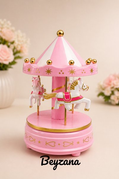 1 Pink Wind-Up Musical Carousel |   Rotating Music Box