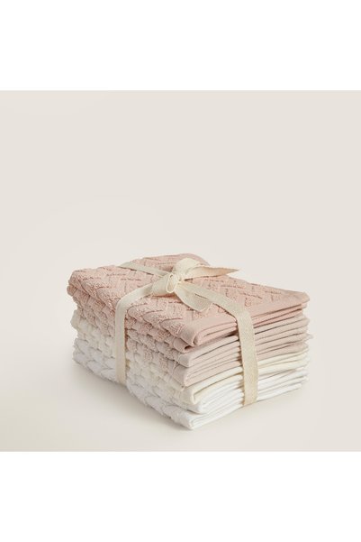 Zigzag 100% Cotton 8-Piece Hand Towel Set 30x40 cm SALMON/BEIGE/ECRU/WHITE