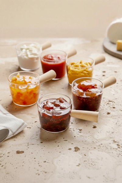 6-Piece Wooden Handled Mika Jam, Sauce, Table Serving, Breakfast Set - 80 ml