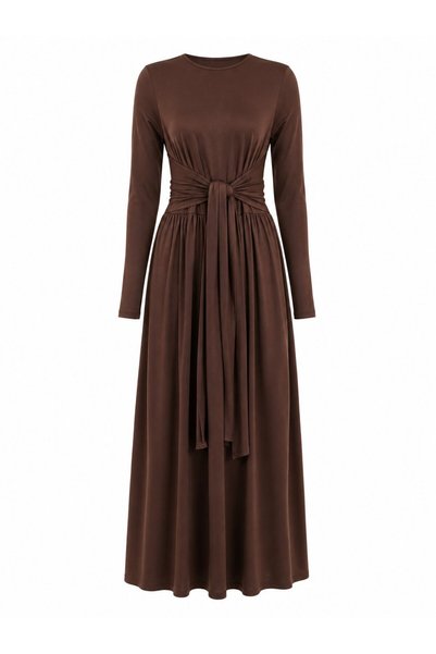 Brown Dress with Front Tie Detail - E4988