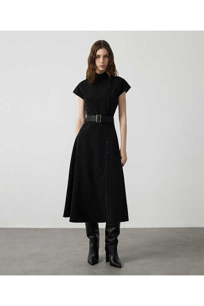 Belted High-Neck Dress